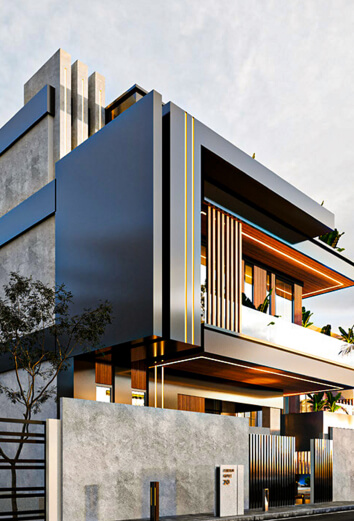 Modern residential building dusk